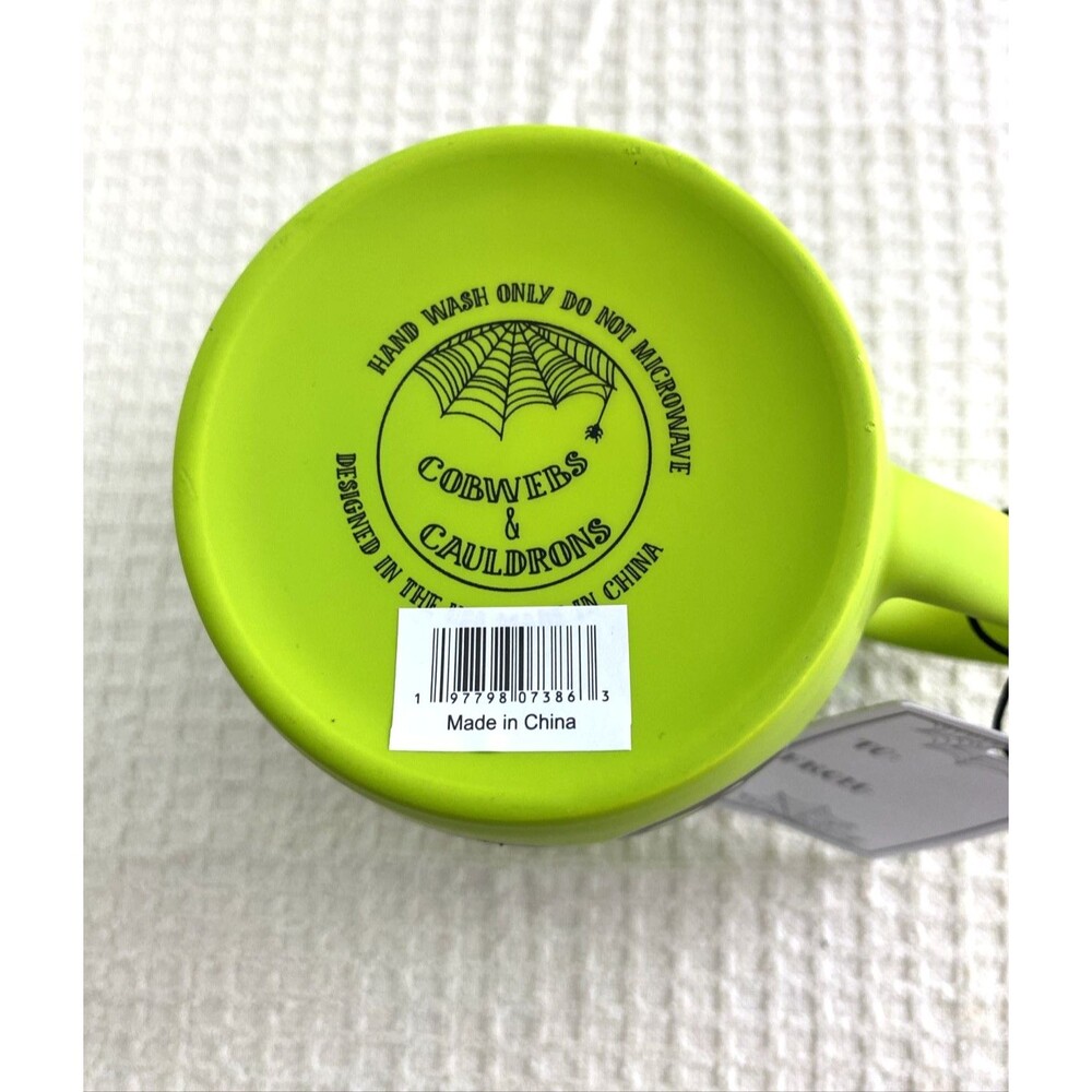 Cobwebs & Cauldrons Halloween Coffee Mug Apple Green Soft Touch Cherry Cats Bats - Picture 4 of 7